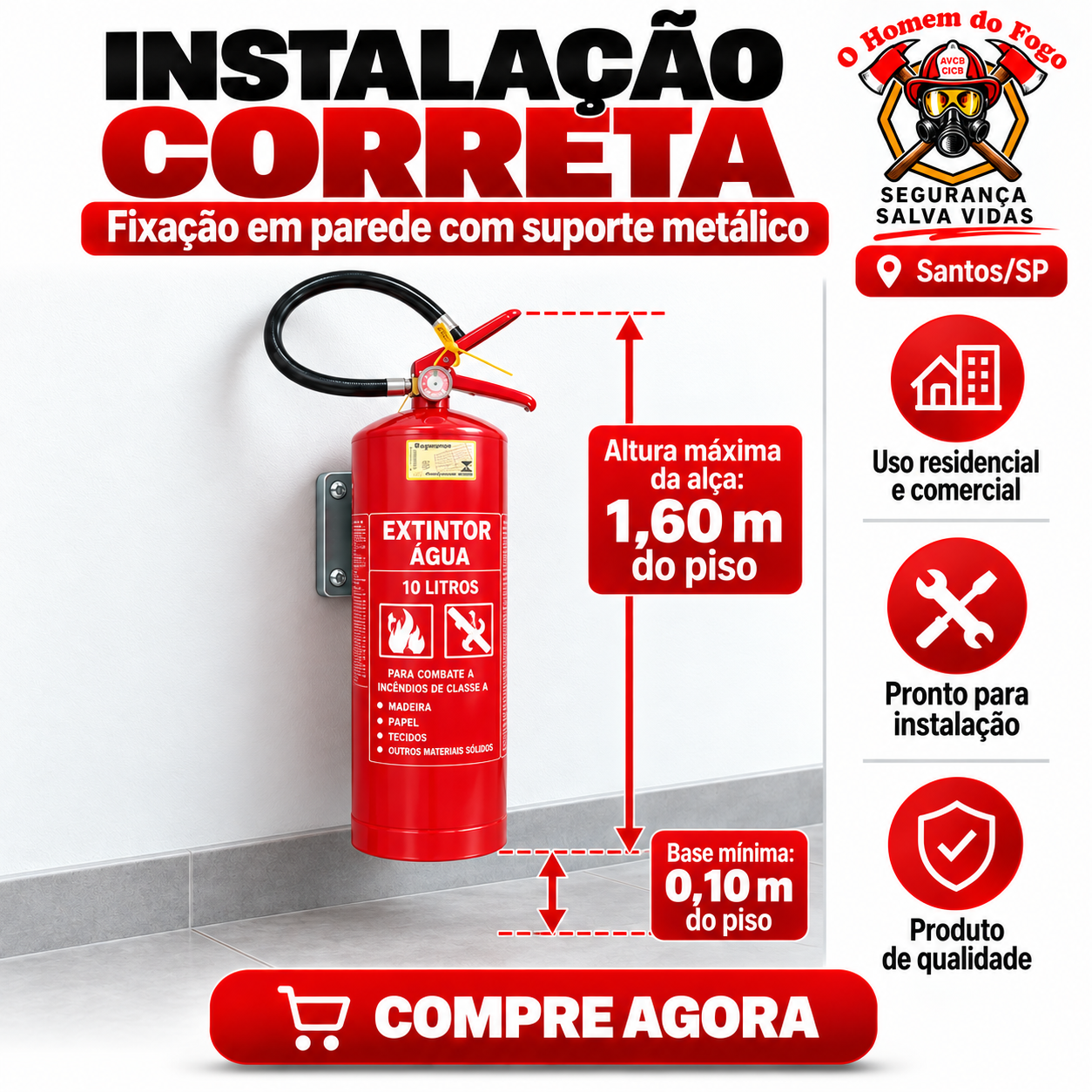 Extintor de Água pressurizada 10 litros AVCB - CLCB